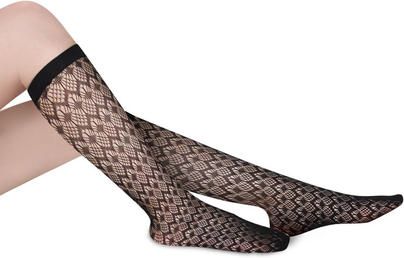 Benefeet Sox Womens Fishnet Knee High Socks White Black Lace Mesh Sexy Stockings Hollow Out Sheer Tube Calf Sock - Image 5